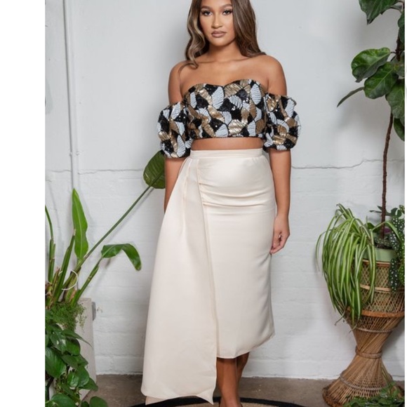 ASOS Virgos Lounge Bardot Sequin Top Gold Black Sold Out NWT UK 10 - Picture 3 of 15